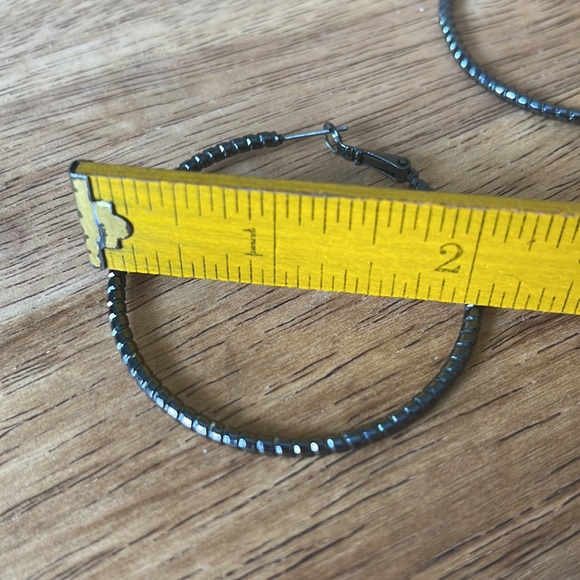 2” Hoop Graphite Gray Metal Earrings Diamond Cut Design - Picture 10 of 11